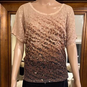 Cache Vintage Shimmer Short Sleeve Blouse in Leopard Print Size Medium